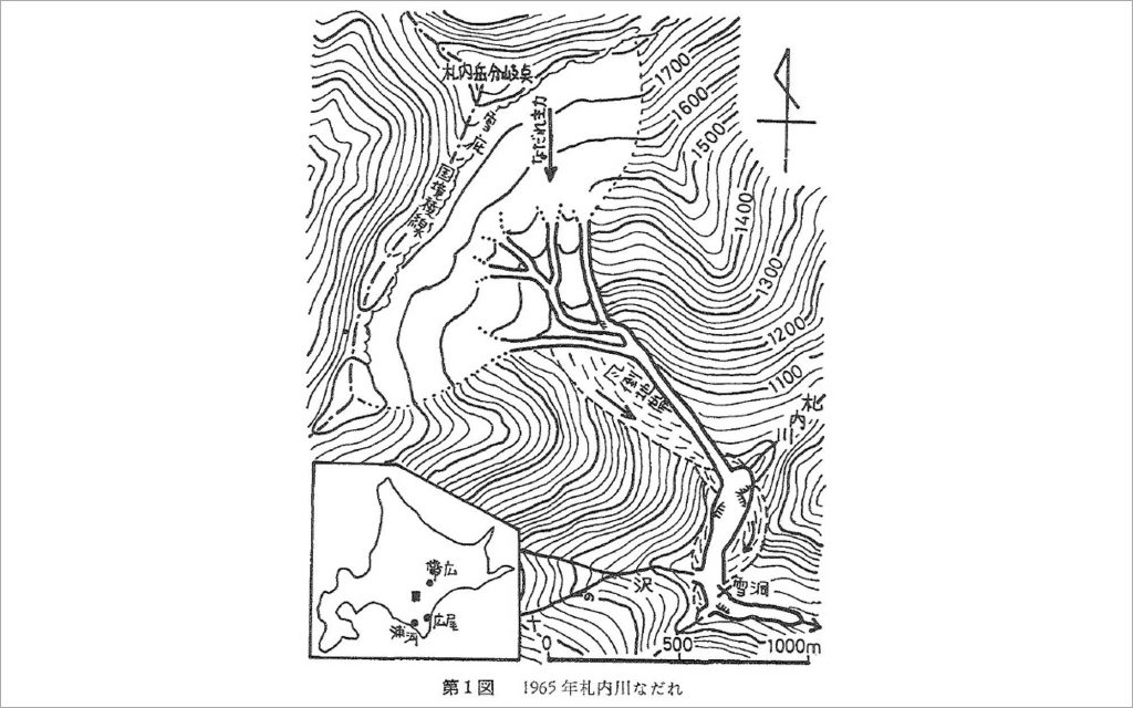 1965年札内川なだれ（出典：北海道大学低温科学研究所の報告書より）